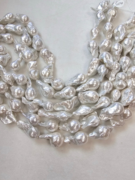 Natural Freshwater Pearl. Silver Baroque Freshwater Pearl with length 16" size 25-35mm