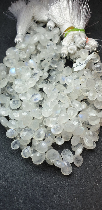 Moonstone Gemstone Beads. Natural Teardrop Faceted Moonstone Gemstone with strand length 8" size 7x5 - 14x9 mm