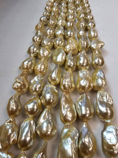 Natural Freshwater Gold Baroque Pearl Beads with length 16" size 16-30 mm