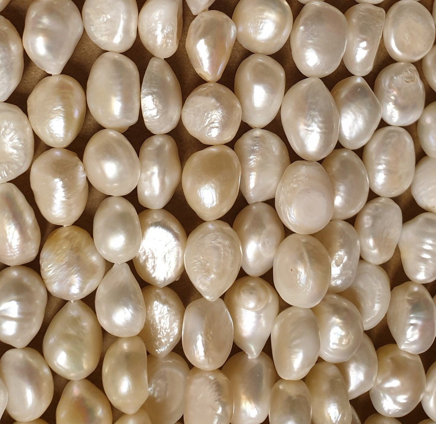 Natural White Nugget Freshwater Pearl with length 14"size 11-12 mm