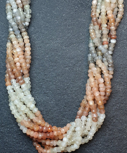 Moonstone Gemstone Beads. Natural Mix Rondelle Faceted Moonstone Gemstone with strand length 13" size 5mm