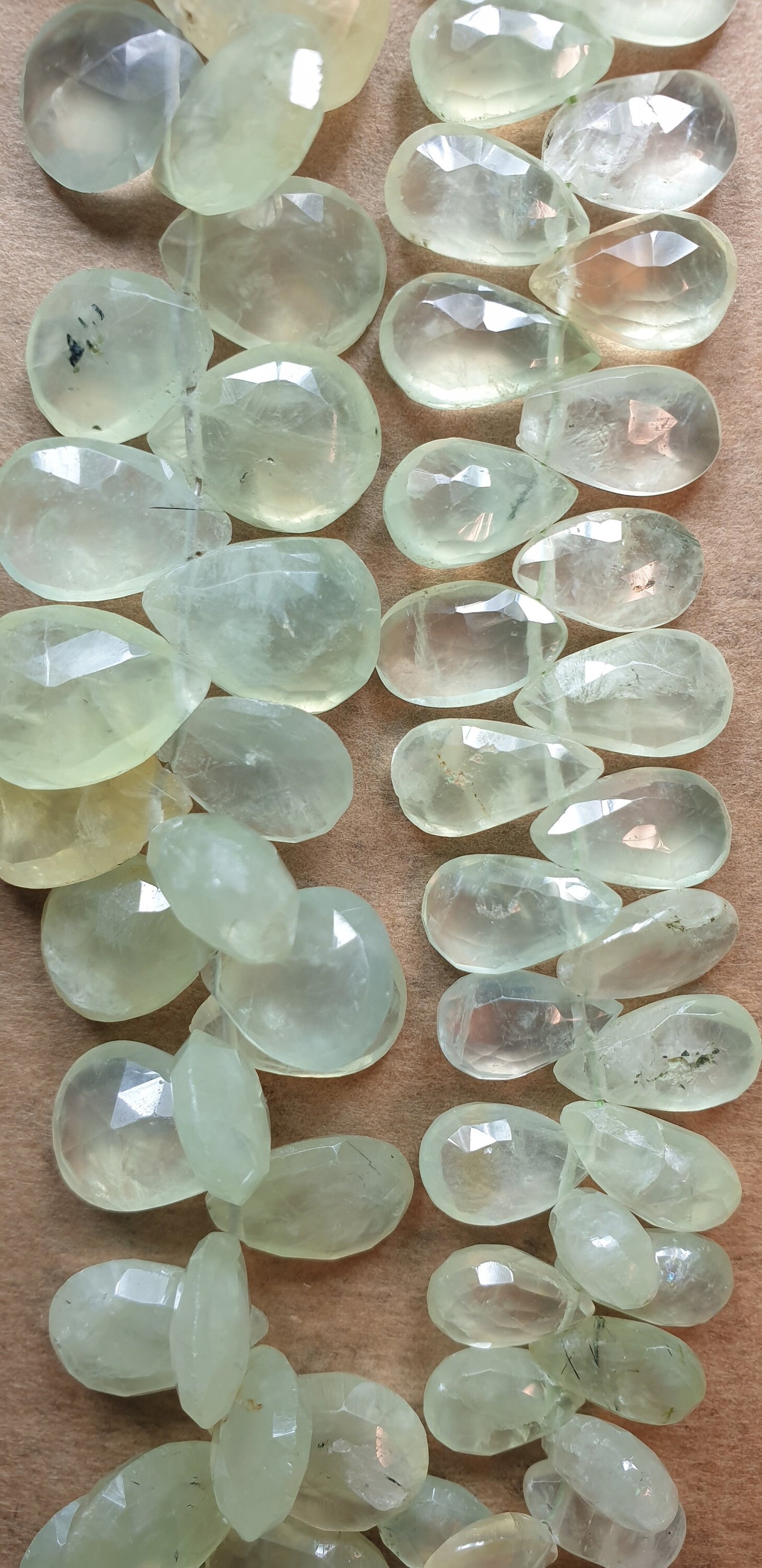 Prehnite Gemstone Beads. Natural Teardrop Faceted Prehnite Gemstone with strand length 8" size 12x8mm,15x10 mm