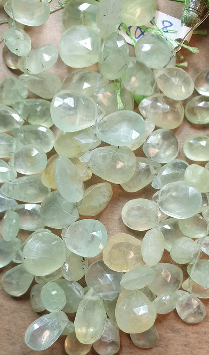Prehnite Gemstone Beads. Natural Teardrop Faceted Prehnite Gemstone with strand length 8" size 12x8mm,15x10 mm