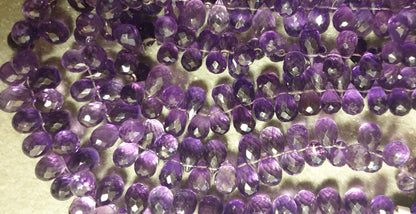 Amethyst Gemstone Beads. Natural Drop Faceted Amethyst Gemstone with strand length  9" size7x13mm