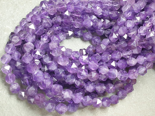 Amethyst Gemstone Beads. Natural fancy Round Faceted Amethyst Gemstone with strand length Approx 16" size 5mm, 8mm