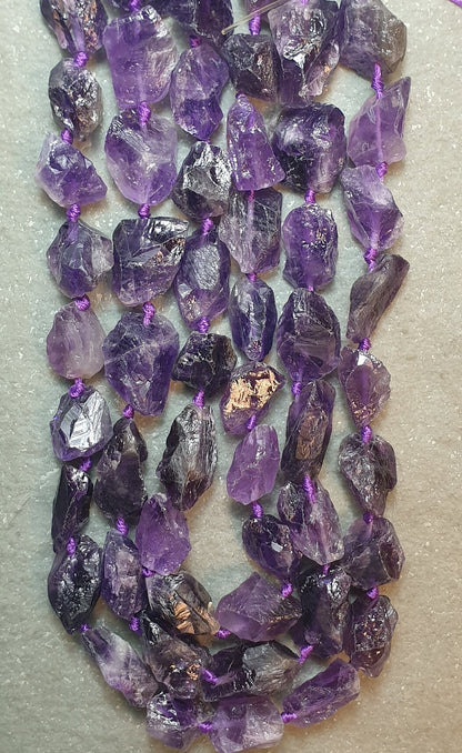 Amethyst Gemstone Beads. Natural Rough Nugget Amethyst Gemstone with strand length 17" size 20x12-22x20mm