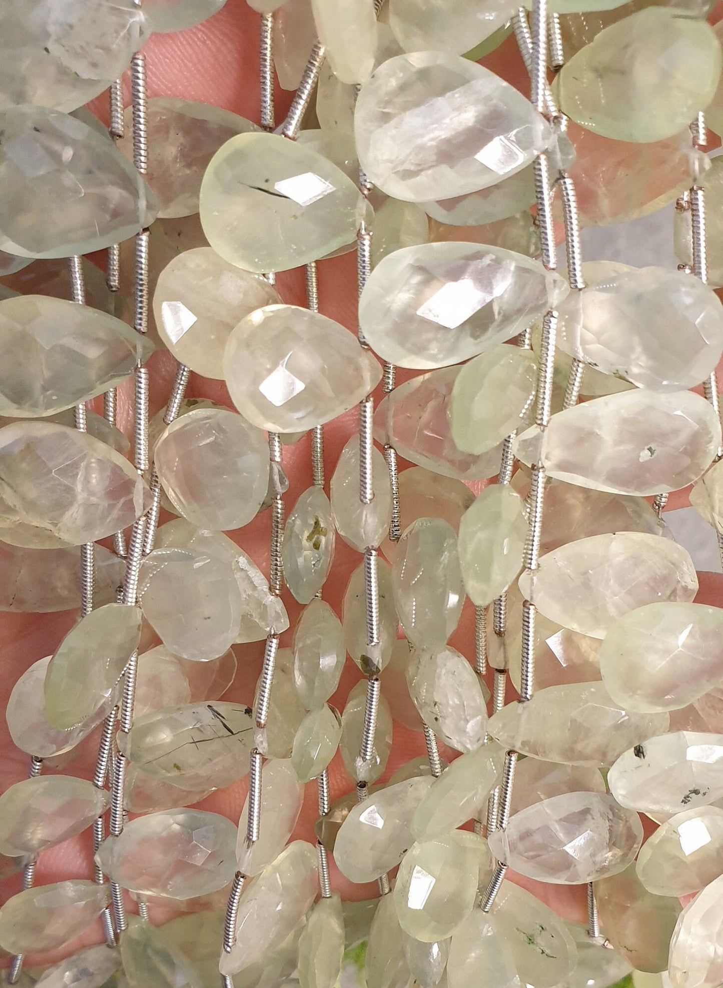 Prehnite Gemstone Beads. Natural Teardrop Faceted Prehnite Gemstone with strand length 8" size14x10-24x14mm,16x12-16x10mm,12x18-15x20mm