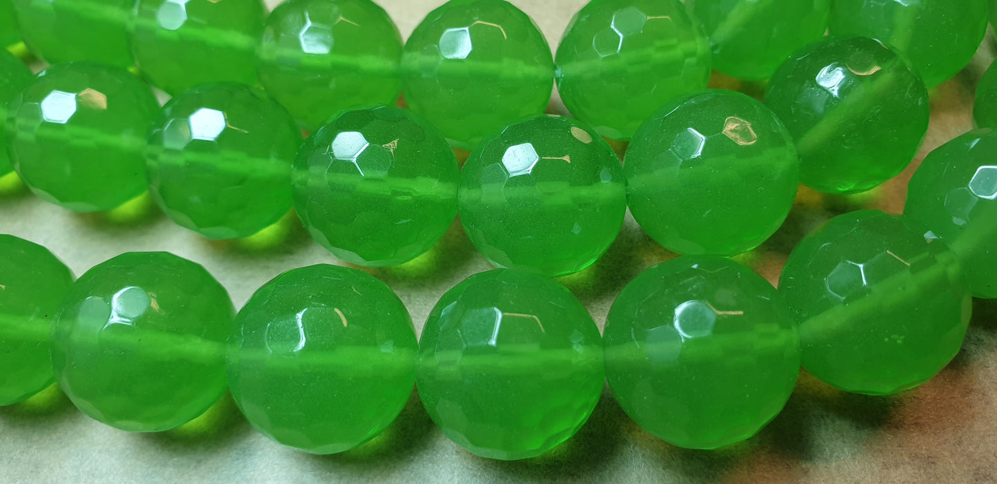 Natural Luscious Green Jade Gemstone Beads. Natural Round Faceted Green Jade with strand length 16" size 10mm,12mm,16mm