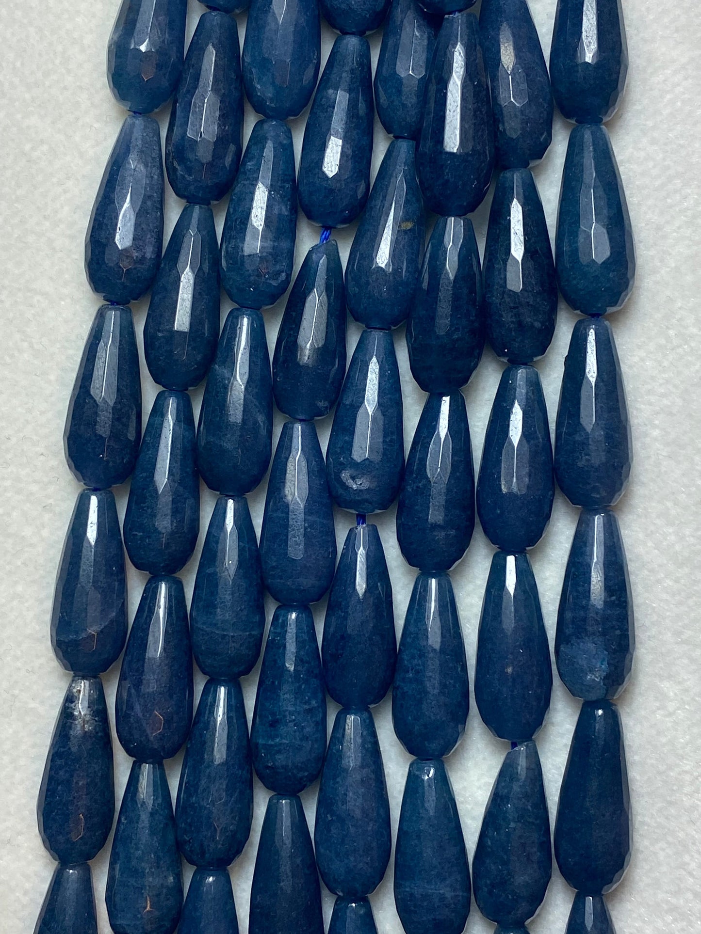 Blue Jade Gemstone Beads. Natural Teardrop Faceted Blue Jade Gemstone with strand length 8" size 19x8mm