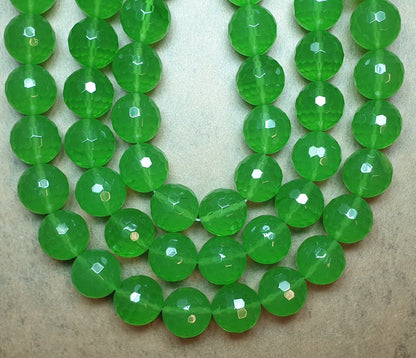 Natural Luscious Green Jade Gemstone Beads. Natural Round Faceted Green Jade with strand length 16" size 10mm,12mm,16mm